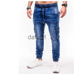 Men's Jeans Mens Multi pocket Zipper design Cargo Pants Slim fit Jeans fashion Black Streetwear Skinny Jeans jogging Casual Pencil pants255L x0914