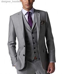 Men's Suits Blazers Custom Made Groom Tuxedos Light Grey Groomsmen Custom Made Side Vent Best Man Suit Wedding/Men Suits Bridegroom (Jacket+Pants+Tie+Vest) G379 L230914