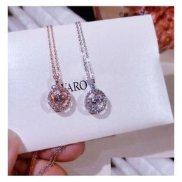 Pendant Necklaces Micro Set Circle Single Diamond Heart Necklace Beating S925 Sterling Sier Collarbone Chain Ornaments6238033 Drop D Oticj