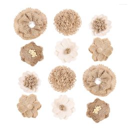 Decorative Flowers 12 Pcs/2 Wedding Jute Bow Natural Style Flower Ribbon Roses Party Cloth Accessory Bouquet