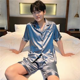 Men's Sleepwear Summer Pyjamas For Man Big Size Silk Mens Pyjama Sets Shorts Satin Short Sleeve Sleepwear Home Pijama Night Wear Loungewear 230914
