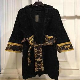 Black Robe Long Sleeve Pajamas Letters Embossed Bathrobe Ladies Fall & Winter Cotton Robes Home Clothing Sleepwear Whole254J