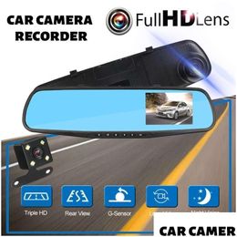 Car Rear View Cameras Parking Sensors Fl Hd 1080P Dvr Camera 4.3 Inch Mobile Data Recorder Rearview Mirror Dash Digital Video Dual Dro Dhcgz