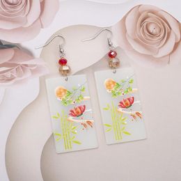 Dangle Earrings Fashion Fresh Summer Style Acrylic Printed Bamboo Flower For Women Temperament Trend Products Cute Girls Jewellery