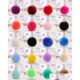 8Cm Fluffy Fur Pom Keychains Toys Soft Faux Rex Rabbit Ball Car Keyring Pompom Key Chains Gift For Baby Kids Drop Delivery