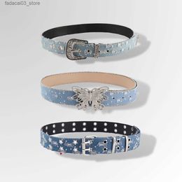 Belts Vintage Blue Denim Design Pin Buckle Belt for Women Y2K Jeans Dress Waistband Decorative Butterfly Waist Belts Fashion Accessory Q230914