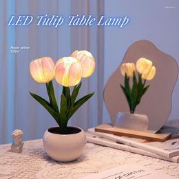 Night Lights Rechargeable Tulip Table Lamp Touch Dimming Light LED Simulation Flower Desk Romantic Bedside Girl Xmas Gift