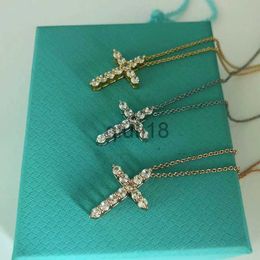Pendant Necklaces S925 sterling silver cross designer pendant necklaces for women shining bling diamond crystal cross chain choker necklace jewelry x0913