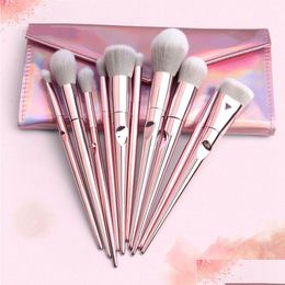 Makeup Brushes Set Powder Foundation Eye Shadow Eyebrow Eyelash Lip Make Up Brush Kits Cosmetic With Bag 10Pcs /Set Drop Delivery Heal Dhzz0