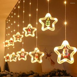 Strings LED Christmas Lights String Santa Cartoon Style Curtain Light Year Decorations For Home Room