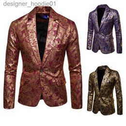 Men's Suits Blazers Men Peaked Lapel Wedding Tuxedos Single Jacket Floral Pattern Jacquard Wedding Groom Singers Prom Costume Latest Mens Coat L230914