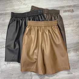 Women's Shorts Julypalette Real Sheepskin Elastic Waist Leather 2023 Fall Winter Solid Casual High Loose Wide Leg Lambskin