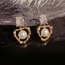 Dangle Earrings Cute Hollow Heart Drop For Women Luxury Quality Copper Gold Plated Pearl Designer Earring Original Jewelry 2023