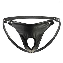 Underpants Jackstrap Men's Sexy Artificial Leather Underwear Metal Ring Briefs Jock Strap String Thong T-Back Sissy Panties233w