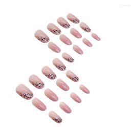 False Nails Pink With Leopard Round Head Almond Fake Harmless And Smooth Edge For Fingernail DIY Decoration