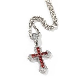 Blue Red Zircon Cross Necklace Fashion Mens Gold Hip Hop Iced Out Pendant Necklaces Jewelry Drop Delivery Dhkbh
