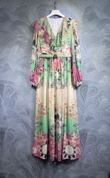 casual dresses Italian designer 2023 Autumn New V-neck Printed Long Dress