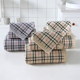 Simple Lattice Soft Absorbent Thick Cotton Towel Bath Towel Set of Three248h