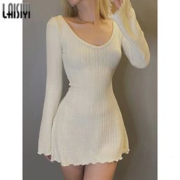 Basic Casual Dresses LAISIYI Autumn Backless Sexy Mini Dress ALine Flared Long Sleeves Knitted Women knitwears Chic 230912