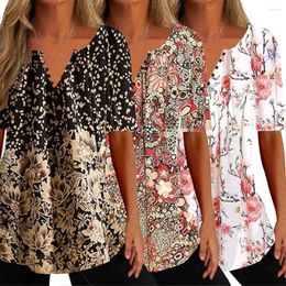 Women's Blouses Ladies Summer Long Tops Blouse Casual Loose V Neck T-shirt Tee Plus Size Pullover Tees