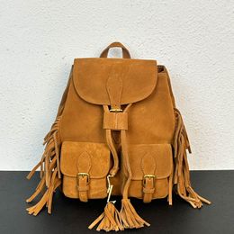 Buzlu sırt çantası kahverengi püsküllü omuz çantası inek derisi deri altın donanım tasarımcısı harfler çizmek çanta çantası