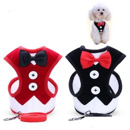 Dog Collars Leashes Small Evening Dress Bowknot Waistcoat Harness Set Walking Pet Supplies Drop Delivery Home Garden Dhah2