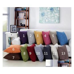 Cushion/Decorative Pillow Fedex Solid Colour Linen Case Plain Ers Cushion Er Shams Burlap Square Throw Pillowcases For Bench Couch Drop Dhxlr