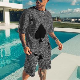 Men's Tracksuits Oversized Funny Poker Pattern 3D Print Y2k Men Set Casual Fashion Tracksuit T-Shirt Shorts Suit 2 Pieces Outfit Clothing