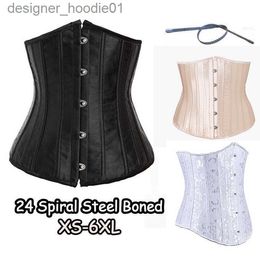 Women's Shapers Corset 24 Full Steel Bone Waist Cincher/Trainer Satin Corset Waist Training Corsets Underbust Plus Size Corset Modeling Strap XS-6XL L230914