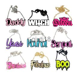 Pendant Necklaces Halloween Hip Hop Jewellery Necklaces for Mens Zombie Boo WITCH Queen Daddy Buffy Barbie Letters Acrylic Pendant Necklace Women Party Gifts x0913