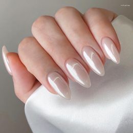 False Nails Long Almond Finger Moonlight White Color 24PCS Fashion Press On Nail Art Tips Girls Ins Style Manicure Decor