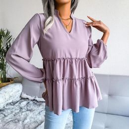 Women's Blouses Spring And Summer Long-Sleeved Casual Loose Ruffle Large Swing Chiffon Shirt Top Female & Lady Fashion Solid Tops