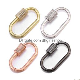 Clasps Hooks Riversr Cz Micro Pave Screw Accessories White Pink Yellow Gun Black Peach Heart Shape Copper Zircon Pendant Connectors Di Dhiqd