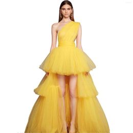 Casual Dresses Layer By Gauze Women Sleeveless Sexy One-Shoulder Floor-Length Fluffy Dress Fashion Elegant Evening Party Celebration Dres