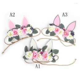 Hair Accessories L5YF Kids Flower Headbands Born Po Headdress Baby Wreath Headband Lovely Ears Hairwrap Infant Props