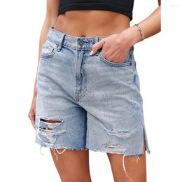 Women's Shorts Retro Blue Long Jean Women Summer 2023 Korean Style High Waist Loose Frayed Ripped Denim Biker Jeans Feminino