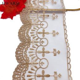 Fabric HWARM 10yard Christian Catholicism Believers Cross Lace Fabric Ribbon DIY Sewing Trim Accessories Wedding Craft Skirt Trim Deco 230912