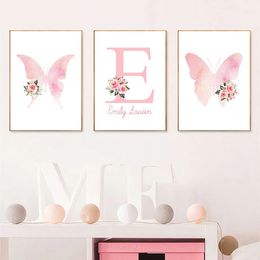 Pink Butterfly Heart Flowers Quote Nursery Wall Art Canvas Painting Nordic Posters And Prints Wall Pictures Baby Kids Room Decor L01