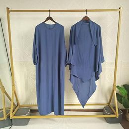 Ethnic Clothing Abaya With Khimar Long Hijab Jilbab 2 Piece Set Matching Muslim Dress Women Ramadan Eid Prayer Garment Niqab Islam Dubai