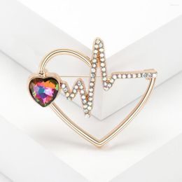 Brooches Rhinestone Electrocardiogram Women Unisex 2-color Shining Heart Love Wedding Party Office Clothing Suit Pin Jewellery