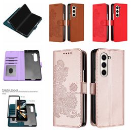 ZFold5 PU Leather Wallet Folding Cases For Samsung Galaxy Z Fold 5 4 3 Zfold4 Zfold3 Fold5 Fold4 Datura Flower Mandala Floral Credit ID Card Slot Flip Cover Pouch Strap