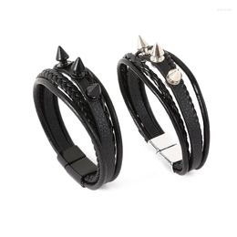 Charm Bracelets Trendy Rock Punk Style Black Men's Statement Leather Bracelet Woven