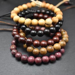 Strand Wood Beads Lotus OM Bracelet Tibetan Buddhist Mala Buddha Charm Rosary Yoga Wooden Jewelry For Women Men