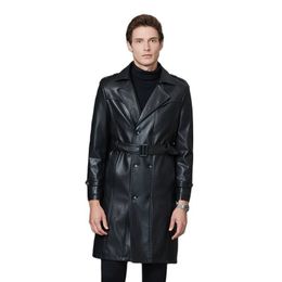 Men's Leather Faux 2023 Autumn Winter Vintage Long Black Jackets Trench Male Business Classic Windproof PU Blazers Coats Belt 230912