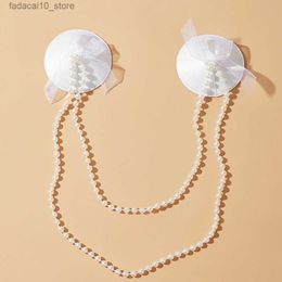 Breast Pad Sexy 1 Pair Pearl Chain Decor Nipple Stickers for Women Bra Nipple Cover Reusable Wear Silicone Nipple Pasties Chest Stickers Q230914