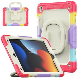 Heavy Duty Rugged Tablet Case For iPad Air 2 3 Pro 9.7 10.2 inch 7th 8th 9th 360 Rotating Kickstand Handle Grip Cover Kids Shockproof Cases with Shoulder Strap + PET Film