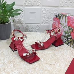 2023 sandali estivi moda punta quadrata scarpe da donna decorazione di cristallo sexy tacchi alti in vera pelle chaussure femme taglia 35-42