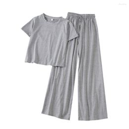 Women's Two Piece Pants 2 Pcs/Set Trendy Lady Outfit Suit Solid Colour Keep Cooling Drawstring Casual