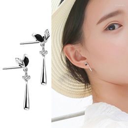 Dangle Earrings Sterling Girl Feminine Temperament South Korea Simple Delicate Mini Black Short Leaves Pendant For Women