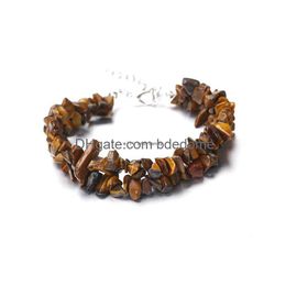 Charm Bracelets Double Layers 7 Chakra Natural Stone Bracelet Crystal Irregar Gravel With Stainless Steel Chain Women Tiger Eye Turquo Dhehk